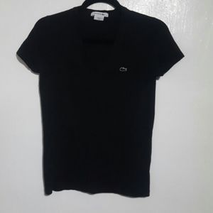 Lacoste V neck Black Casual Shirt Womens 36 XS